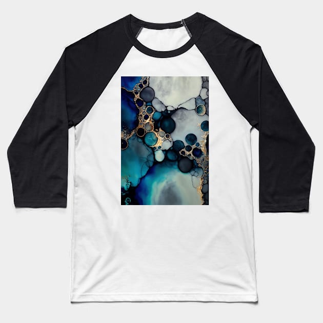 Blue Temptation  - Abstract Alcohol Ink Resin Art Baseball T-Shirt by inkvestor